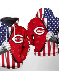 Cincinnati Reds Baseball Mlb Usa Flag Zip Hoodie For Fans