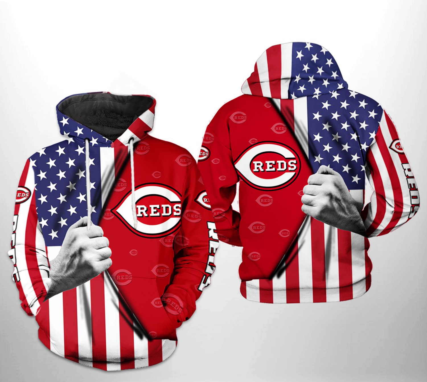 Cincinnati Reds Baseball Mlb Usa Flag Zip Hoodie For Fans