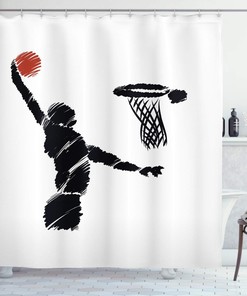 Cinnamon Black White Youth Basketball Player Athlete Training Art Shower Curtain, Cloth Fabric Decor