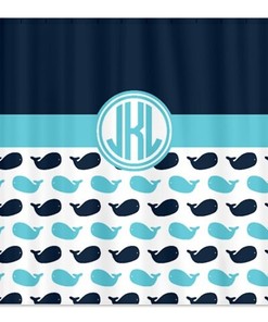 Circle Monogram Navy Blue Whale Shower Curtain for Custom Bathroom Decor