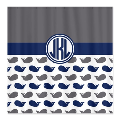 Circle Monogram Navy Blue Whale Shower Curtain for Custom Bathroom Decor