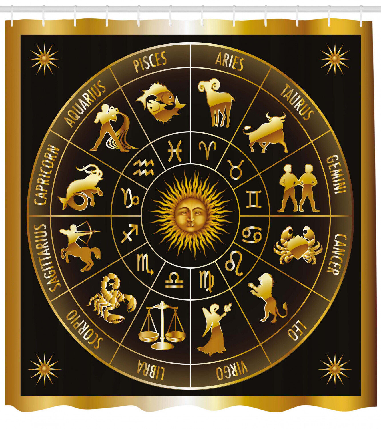 Circle Sun Moon Print Astrology Shower Curtain For Bathroom - Image 2