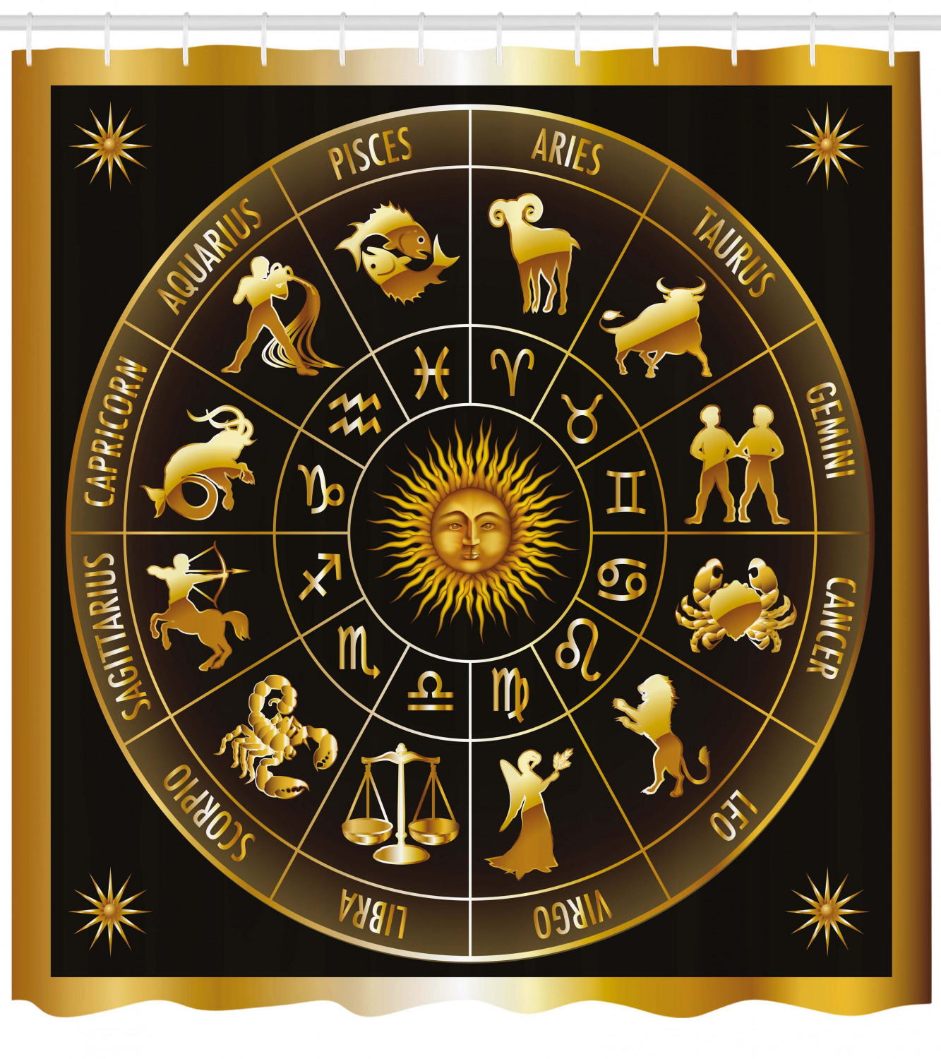 Circle Sun Moon Print Astrology Shower Curtain For Bathroom - Image 4