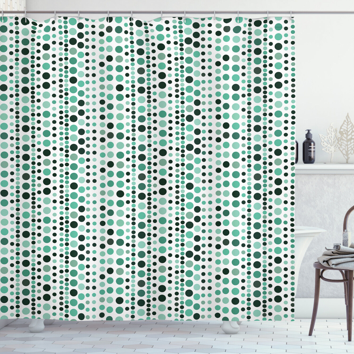 Circles and Dots Geometric Print Shower Curtain for Modern Bathrooms