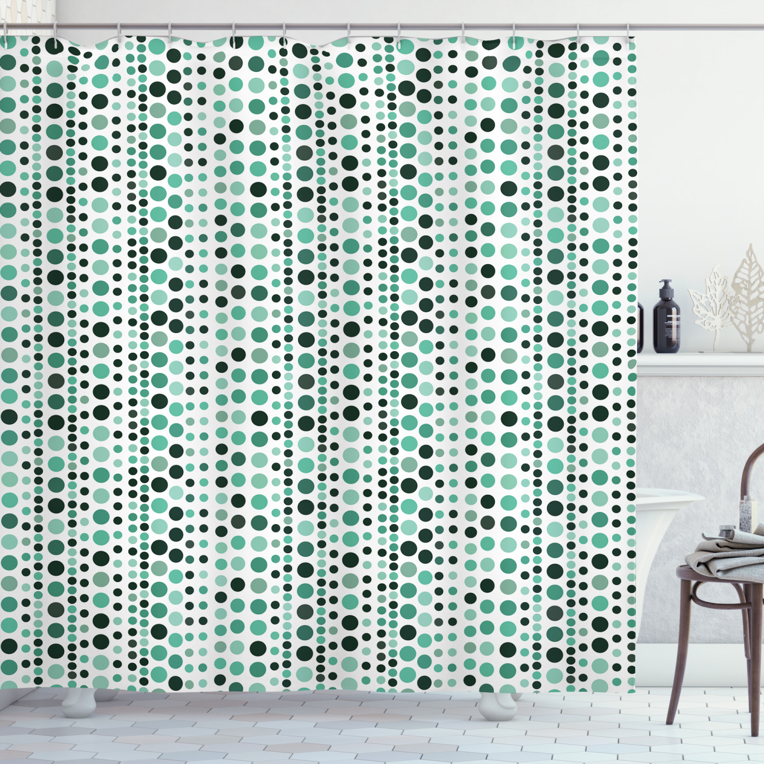 Circles and Dots Geometric Print Shower Curtain for Modern Bathrooms