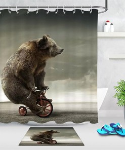 Circus Animal Bear Riding Bicycle Shower Curtain - Cute And Fun Animals For Bathroom Decor