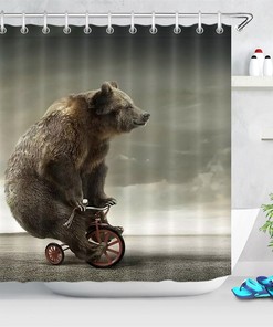 Circus Animal Bear Riding Bicycle Shower Curtain - Cute And Fun Animals For Bathroom Decor