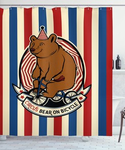 Circus Mascot On Bicycle Shower Curtain With Bear Print, Perfect For Rustic Bathroom Decor