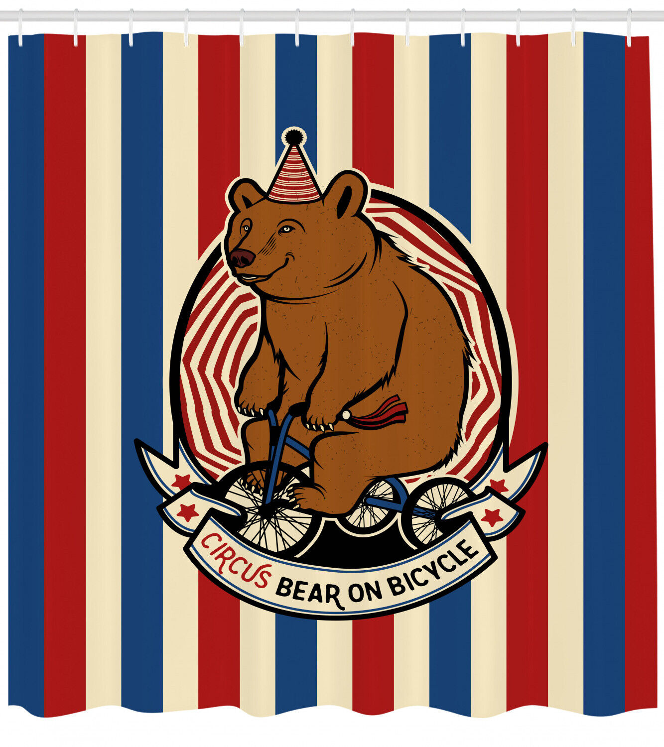 Circus Mascot On Bicycle Shower Curtain With Bear Print, Perfect For Rustic Bathroom Decor - Image 2