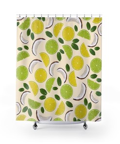 Citrus Coconut and Mint Bath Decor Patterned Shower Curtain