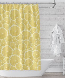 Citrus Forever Lemon Pattern Shower curtain - Fun and Colorful Yellow Fabric Bathroom Decor