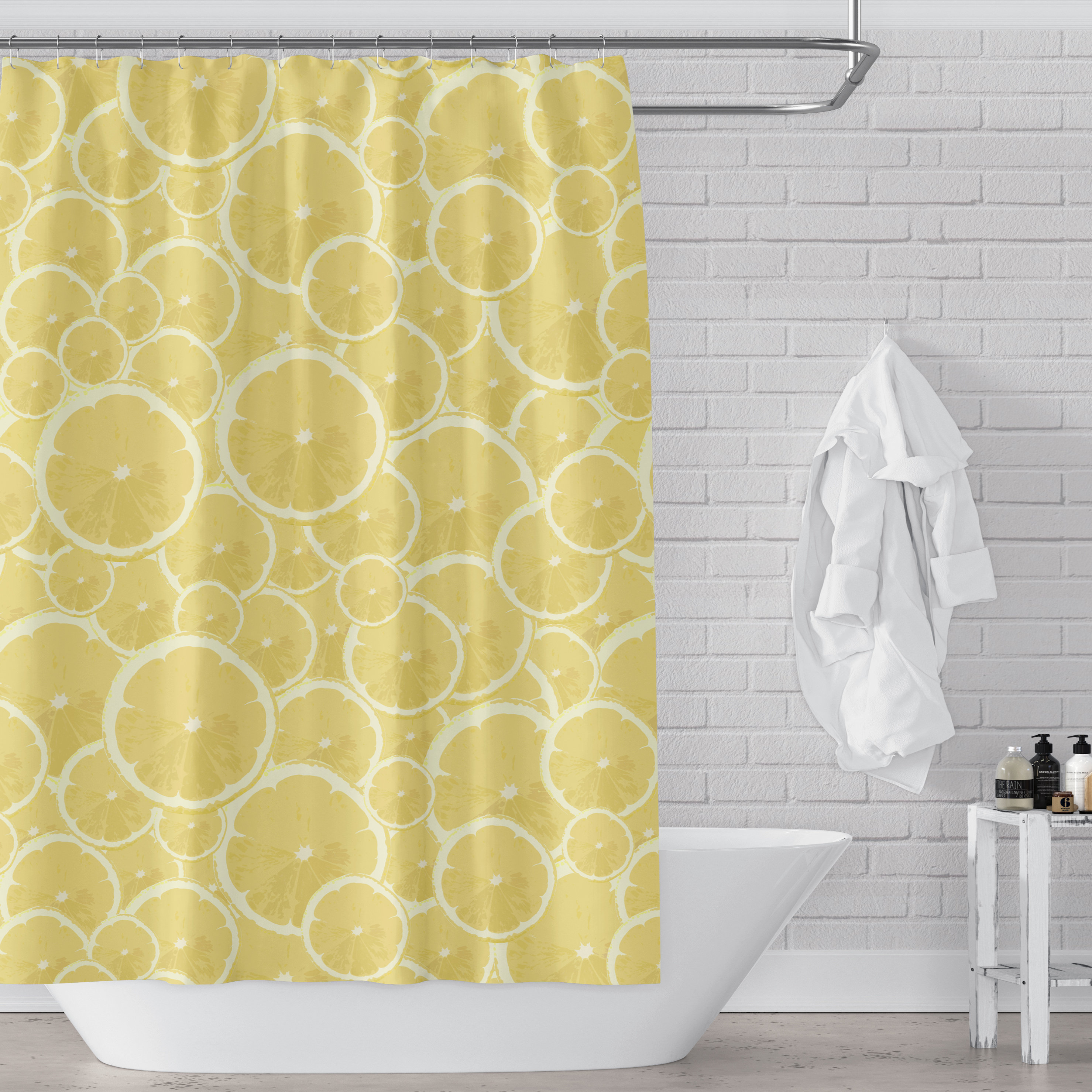 Citrus Forever Lemon Pattern Shower curtain - Fun and Colorful Yellow Fabric Bathroom Decor