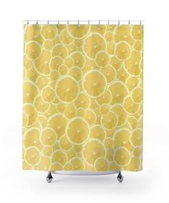Citrus Forever Lemon Pattern Shower curtain - Fun and Colorful Yellow Fabric Bathroom Decor