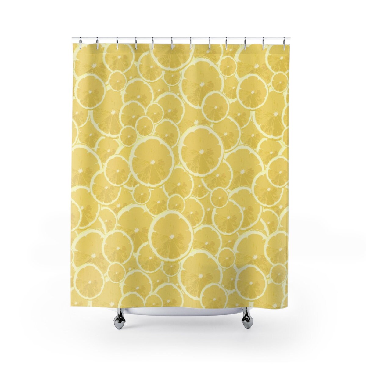 Citrus Forever Lemon Pattern Shower curtain - Fun and Colorful Yellow Fabric Bathroom Decor