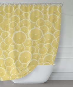 Citrus Forever Lemon Pattern Shower curtain - Fun and Colorful Yellow Fabric Bathroom Decor