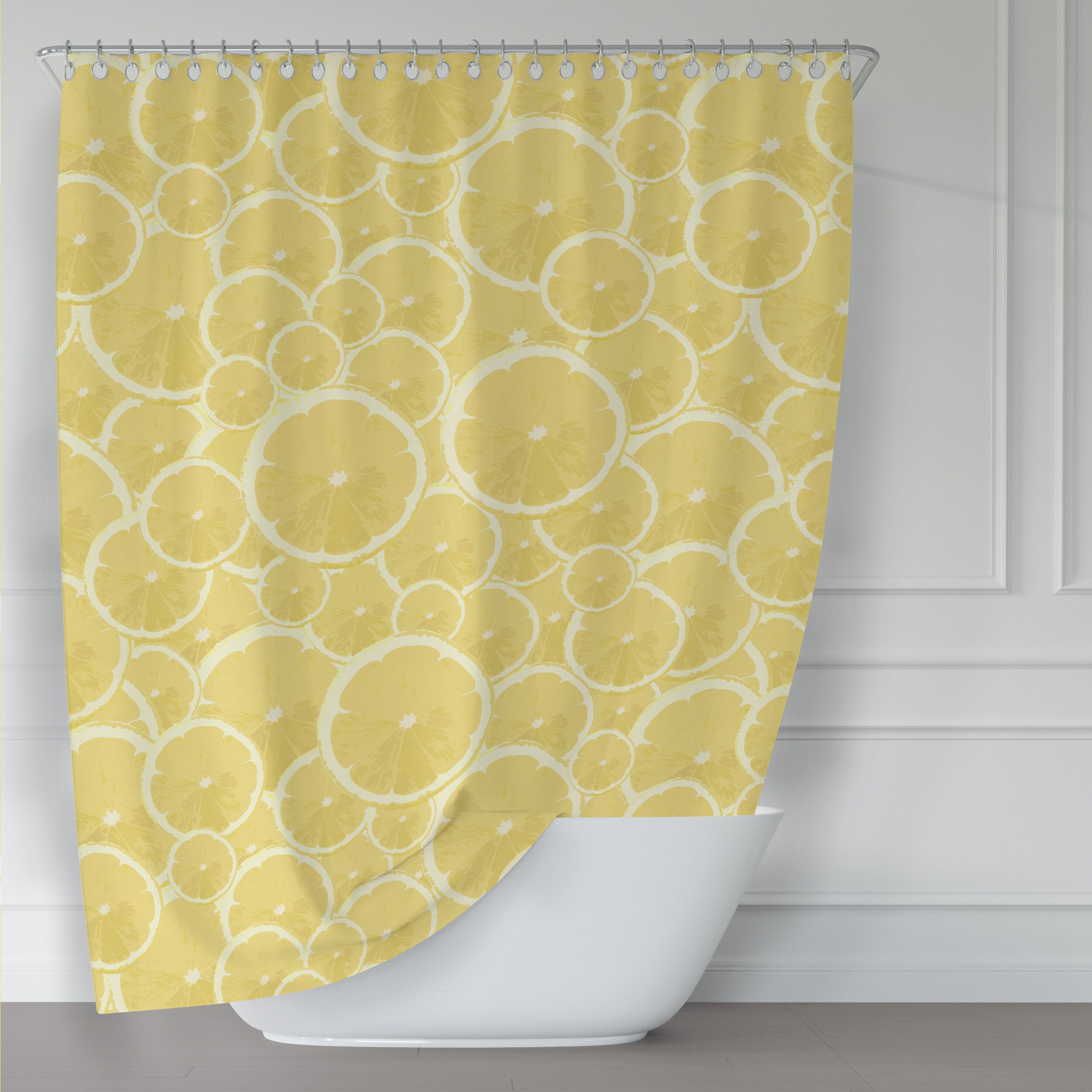 Citrus Forever Lemon Pattern Shower curtain - Fun and Colorful Yellow Fabric Bathroom Decor