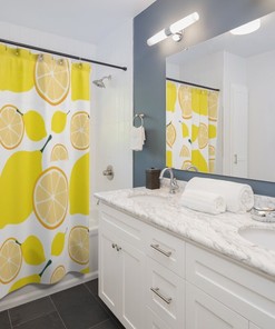 Citrus Fruit Shower Curtain, Lemon Bath Housewarming Decor