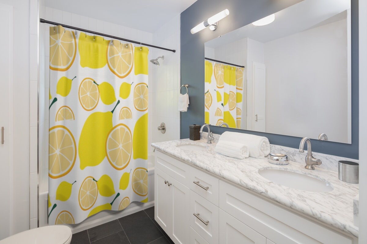 Citrus Fruit Shower Curtain, Lemon Bath Housewarming Decor