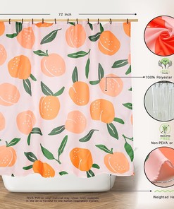 Citrus Orange Fruit Green Botanical Floral Allover Simple Aesthetic Water Repellent Space Shower Curtain
