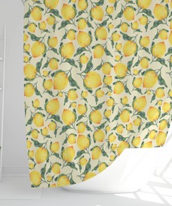 Citrus Yellow Lemon Boho Shower Curtain - Bathroom Accessories - Waterproof Fabric Home Decor Gift