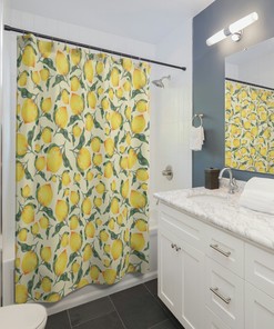 Citrus Yellow Lemon Boho Shower Curtain - Bathroom Accessories - Waterproof Fabric Home Decor Gift