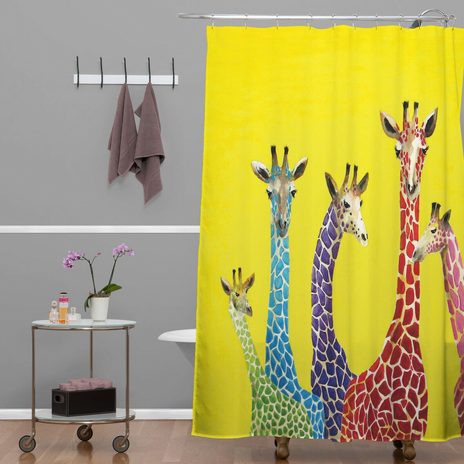 Clara Nilles' Jellybean Giraffes Shower Curtain In Yellow - Add A Cheerful Touch To Your Bathroom
