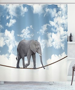 Classic Africa Safari Shower Curtain With Elephant Balance Print - Rustic And Adventurous Bathroom Decor