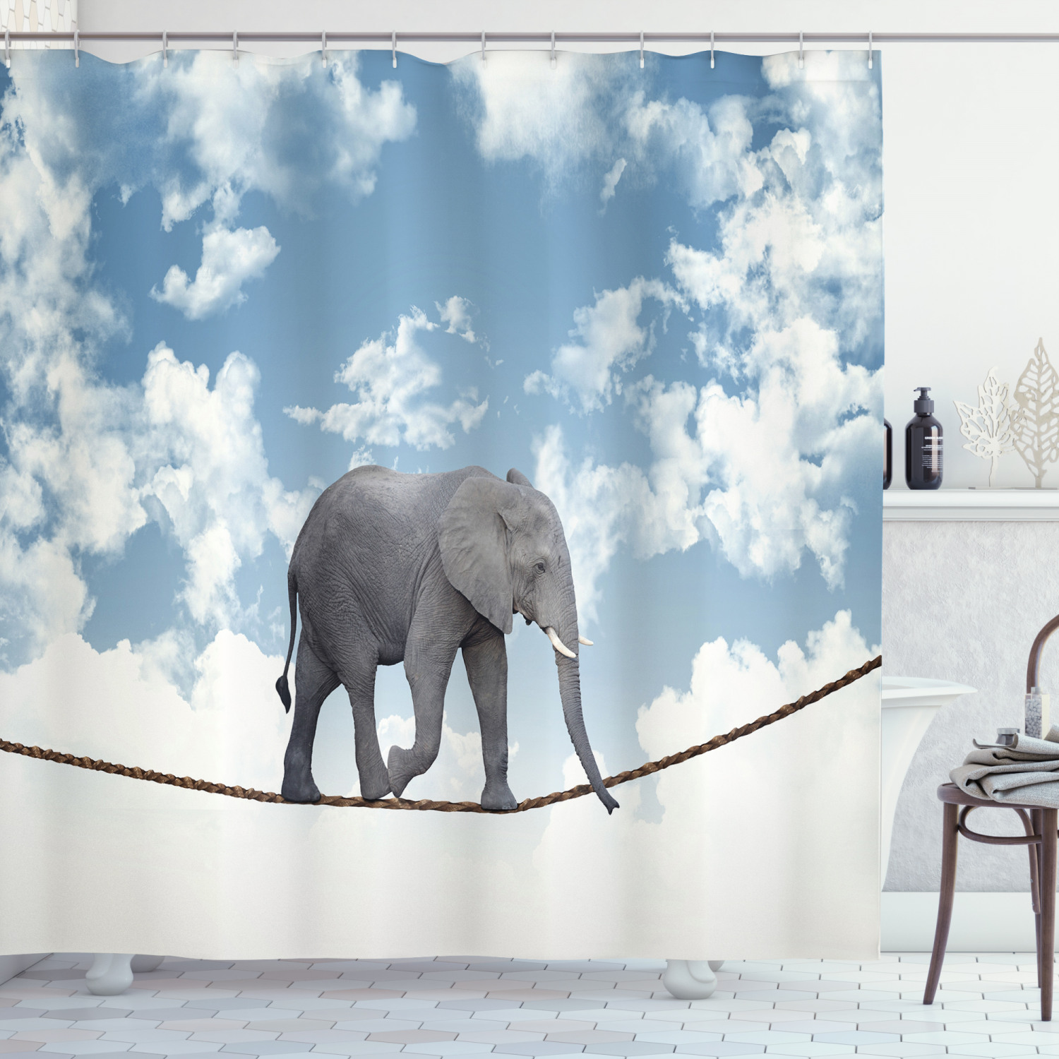 Classic Africa Safari Shower Curtain With Elephant Balance Print - Rustic And Adventurous Bathroom Decor - Image 3