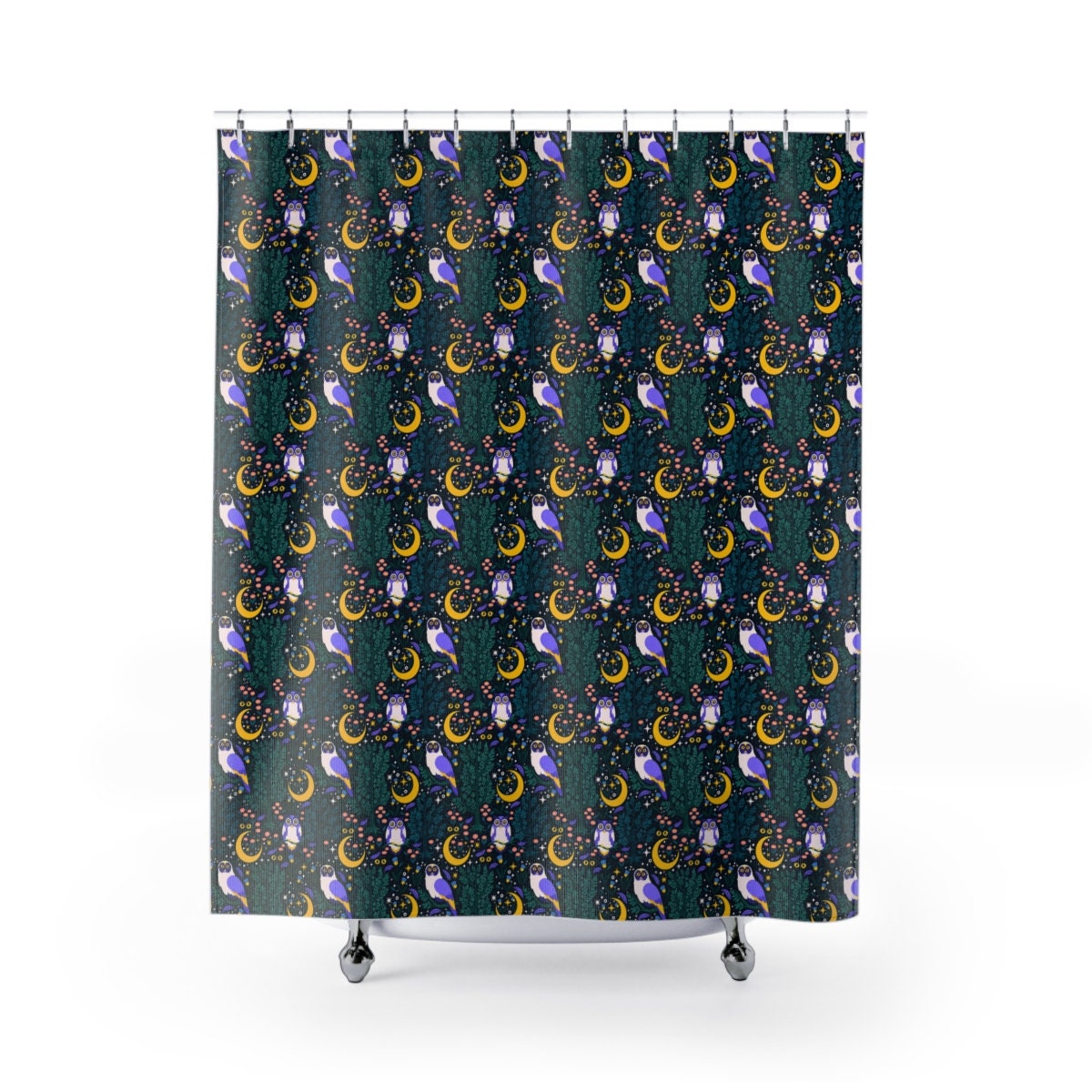 Classic Art Style Night Owls Shower Curtain for a Timeless Bathroom