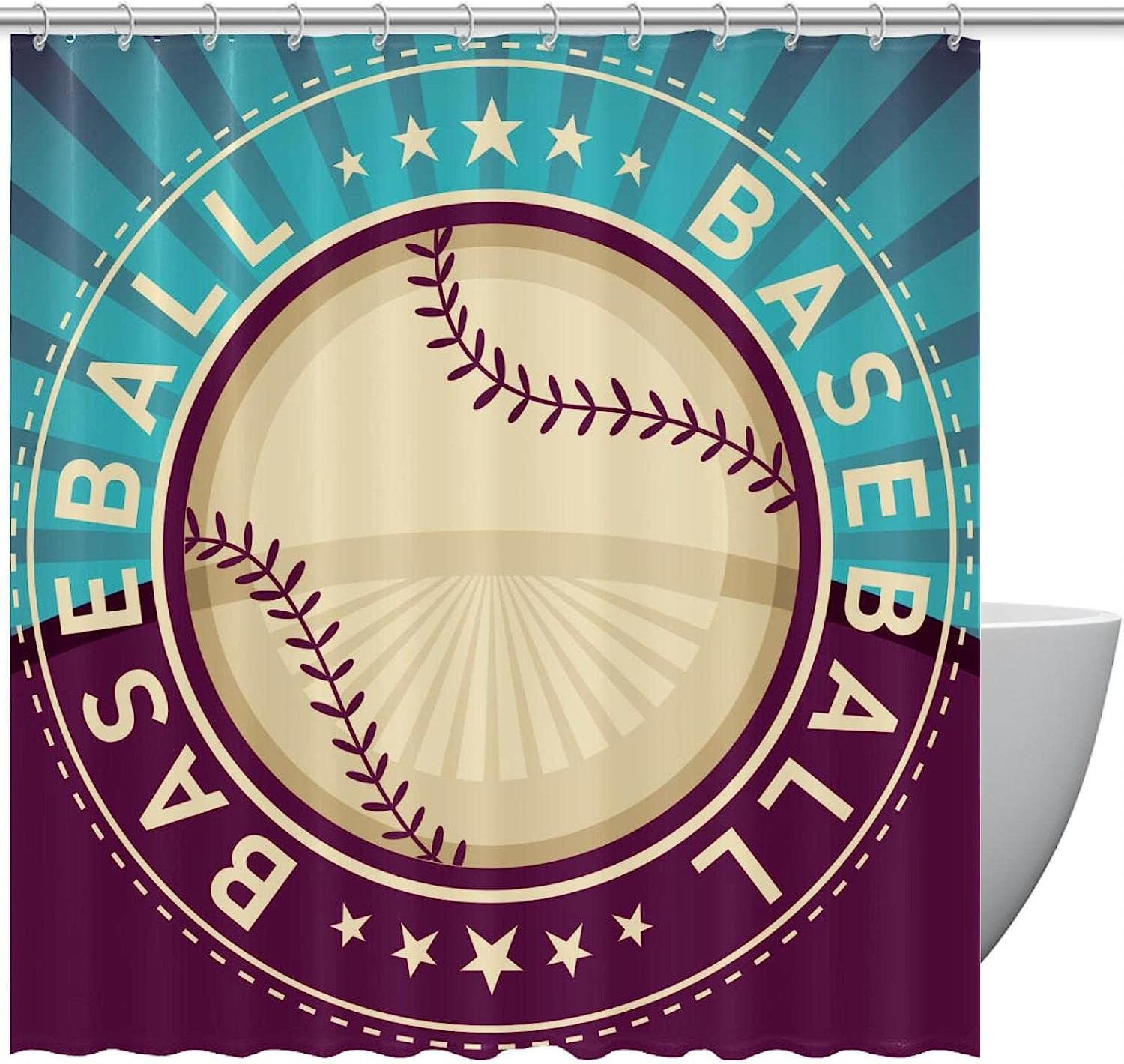 Classic Baseball Sports Themed Shower Curtain- Unique Bathroom Decor