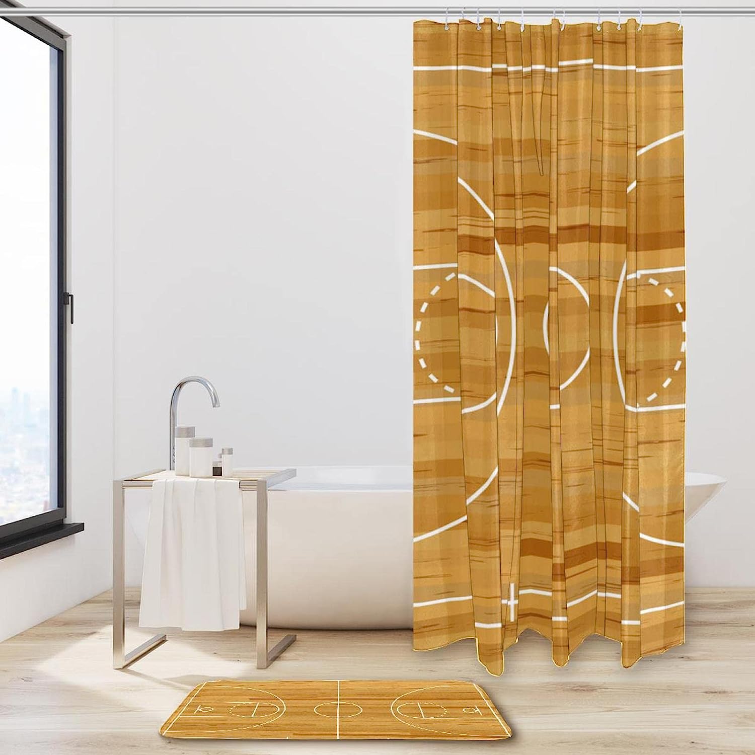 Classic Basketball Court Print Shower Curtain- Sports Game Themed Waterproof Bathroom Curtain - Image 2