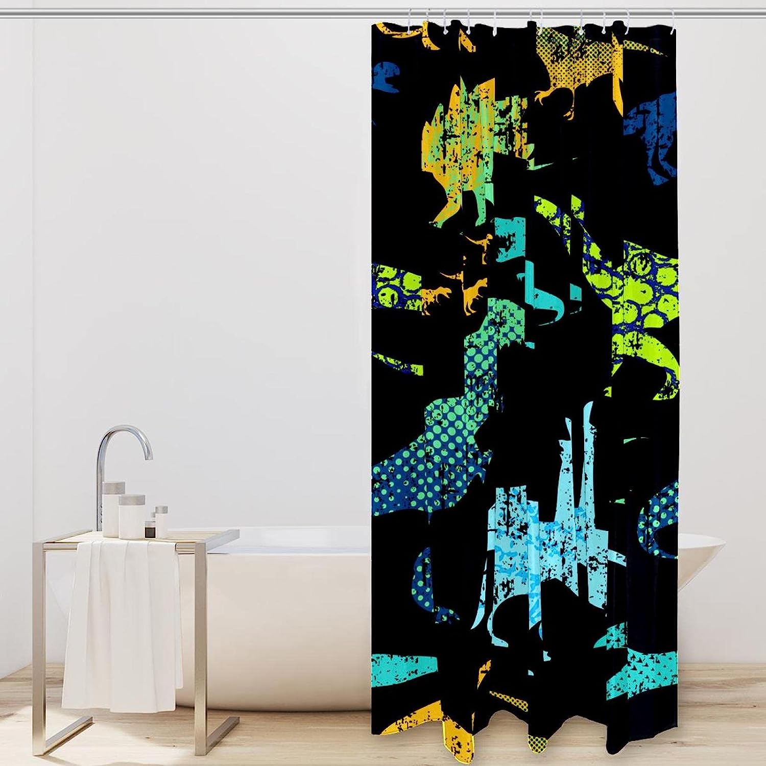 Classic Black And White Dinosaur Shower Curtain For A Timeless And Elegant Bathroom Decor - Image 2