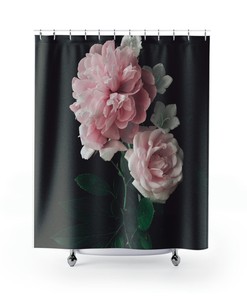 Classic Black Roses Shower Curtain with Peony Accents for a Garden-Inspired Bath