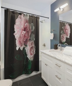 Classic Black Roses Shower Curtain with Peony Accents for a Garden-Inspired Bath