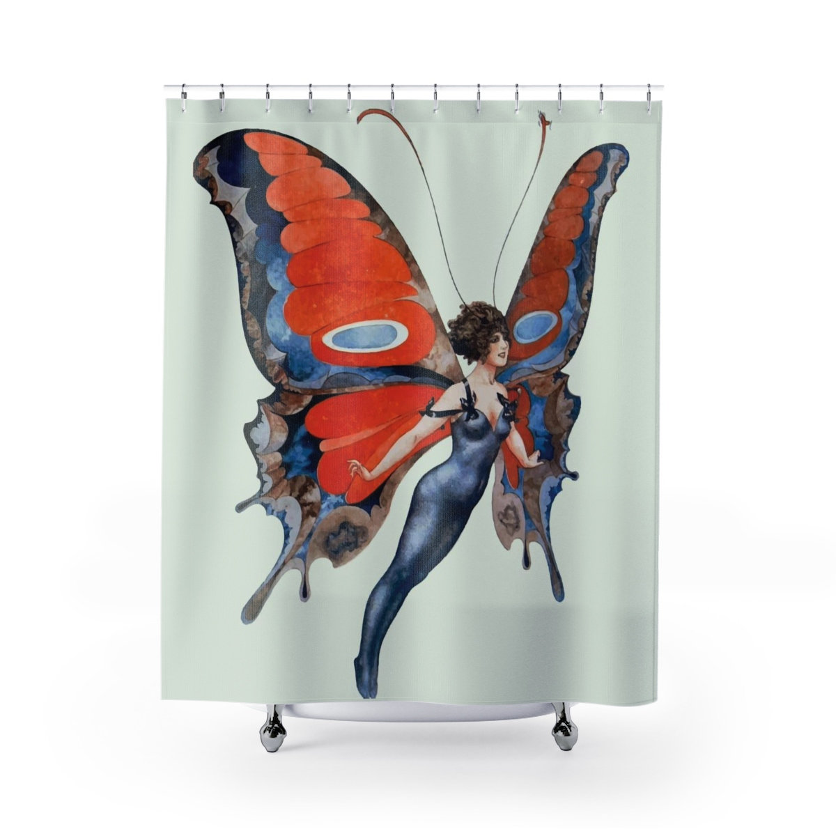 Classic Butterfly Woman Vintage Jazz Age Shower Curtain For Your Elegant Bathroom