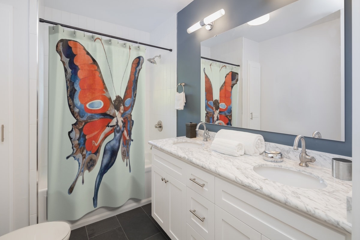 Classic Butterfly Woman Vintage Jazz Age Shower Curtain For Your Elegant Bathroom - Image 2