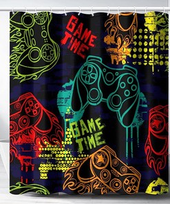 Classic Cool Funny Teens Gamepad Shower Curtain Modern Video Games Controller Waterproof Fabric Bathroom Decorr