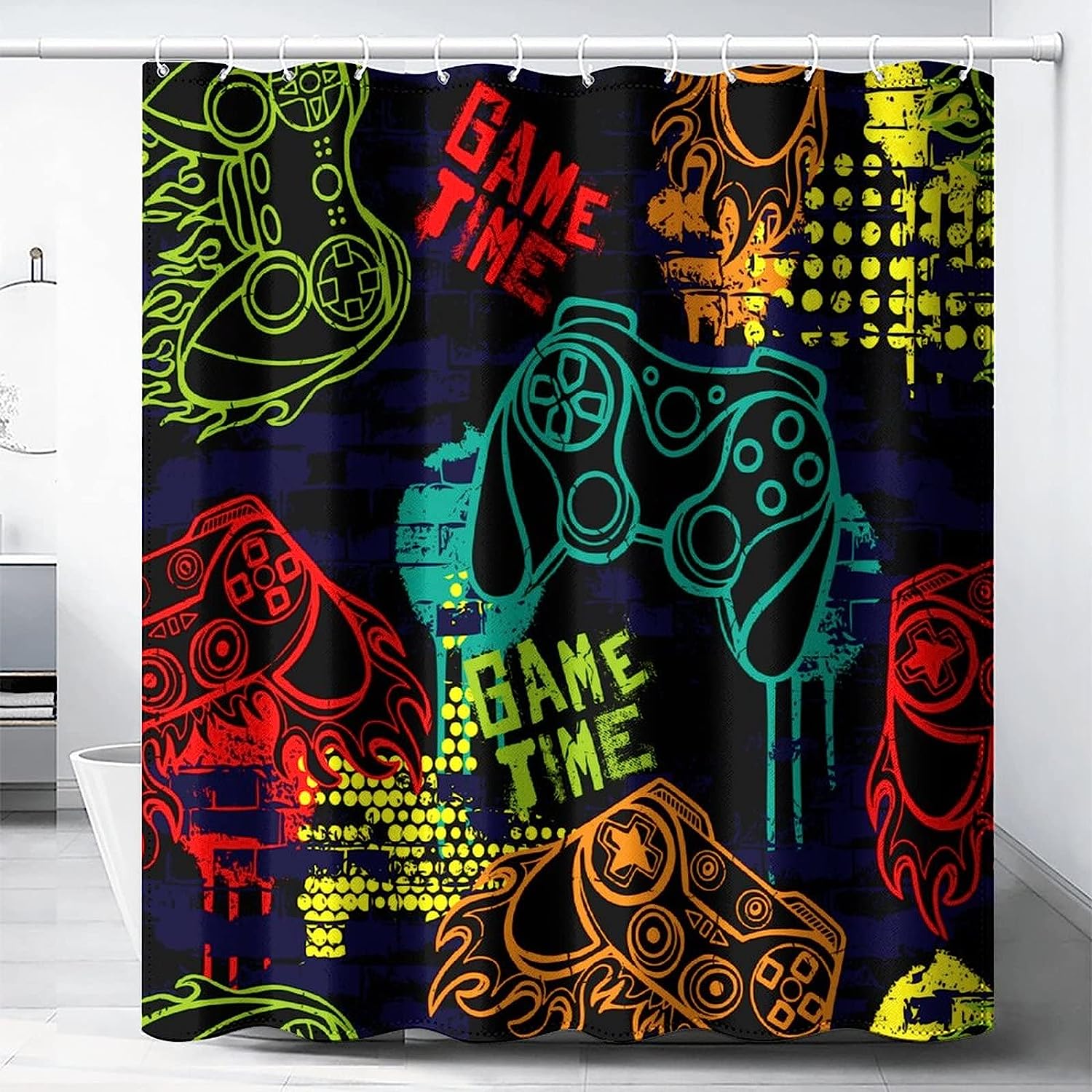 Classic Cool Funny Teens Gamepad Shower Curtain Modern Video Games Controller Waterproof Fabric Bathroom Decorr