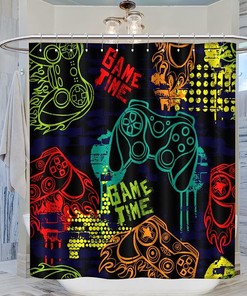 Classic Cool Funny Teens Gamepad Shower Curtain Modern Video Games Controller Waterproof Fabric Bathroom Decorr