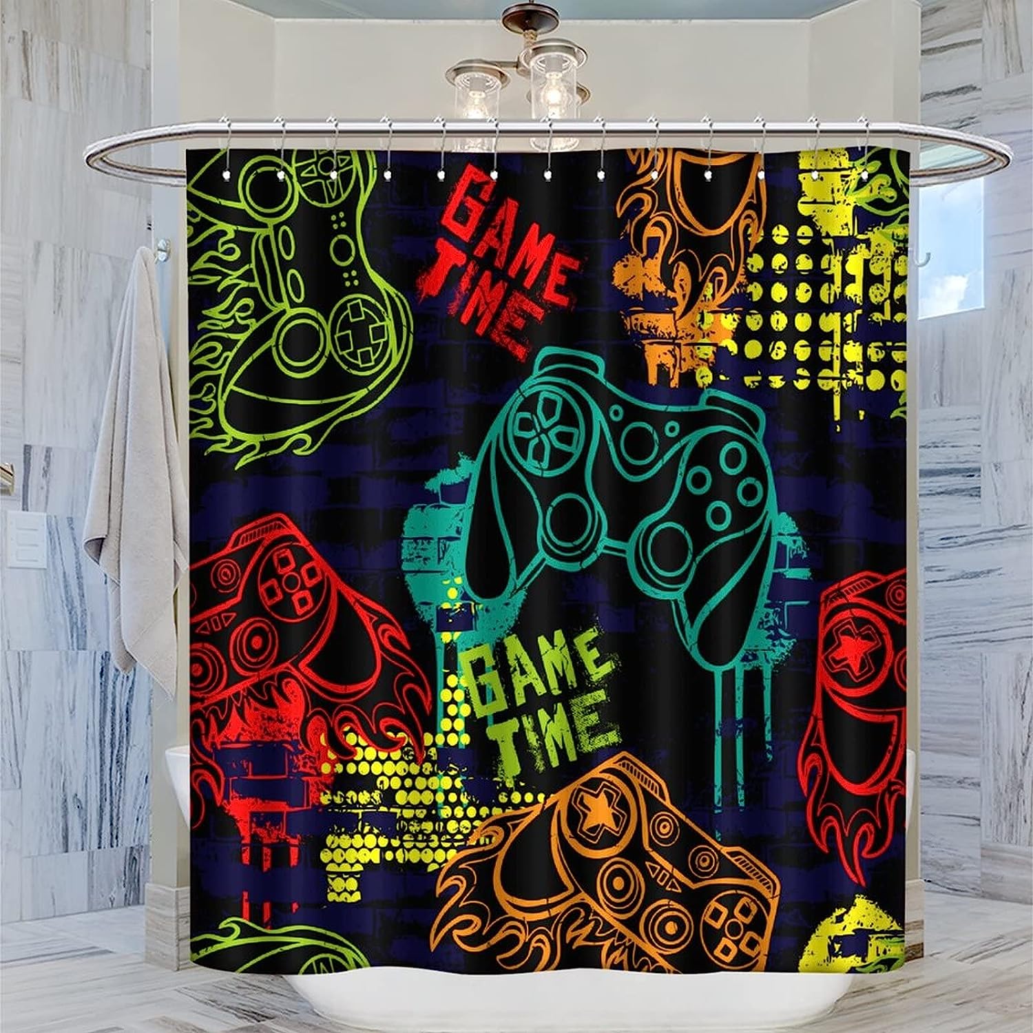 Classic Cool Funny Teens Gamepad Shower Curtain Modern Video Games Controller Waterproof Fabric Bathroom Decorr