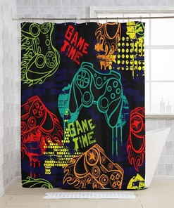 Classic Cool Funny Teens Gamepad Shower Curtain Modern Video Games Controller Waterproof Fabric Bathroom Decorr