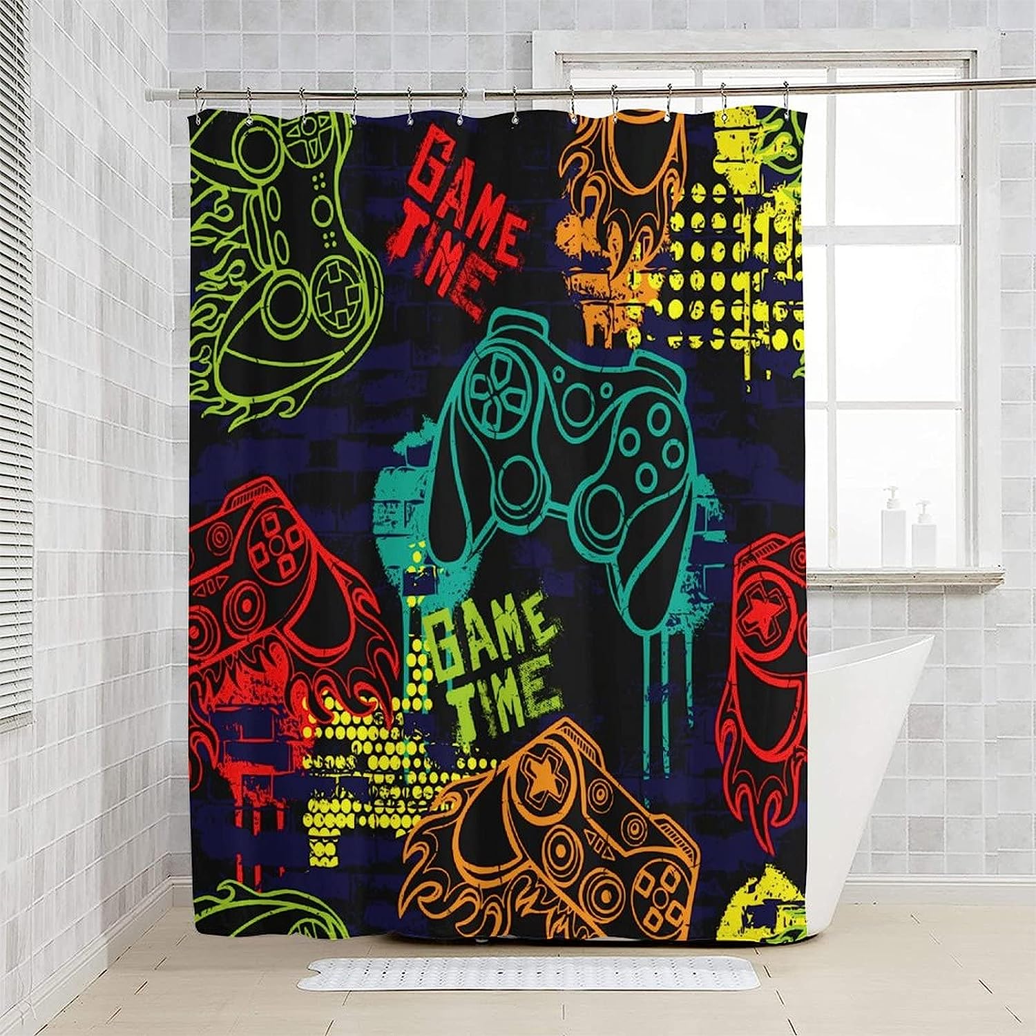 Classic Cool Funny Teens Gamepad Shower Curtain Modern Video Games Controller Waterproof Fabric Bathroom Decorr