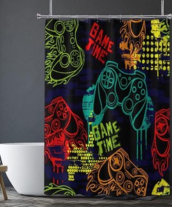 Classic Cool Funny Teens Gamepad Shower Curtain Modern Video Games Controller Waterproof Fabric Bathroom Decorr
