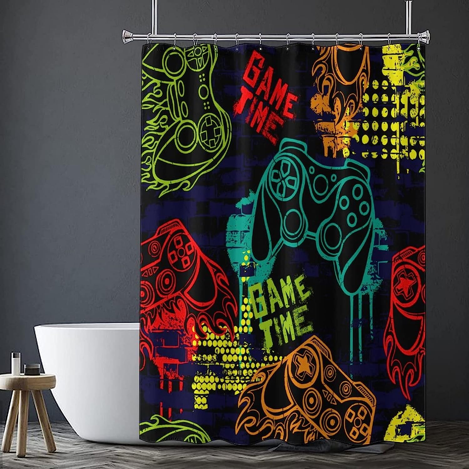 Classic Cool Funny Teens Gamepad Shower Curtain Modern Video Games Controller Waterproof Fabric Bathroom Decorr