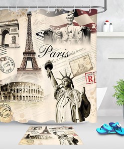 Classic Eiffel Tower Silky Fabric Shower Curtain Wall Art 