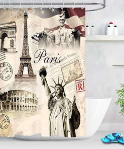 Classic Eiffel Tower Silky Fabric Shower Curtain Wall Art