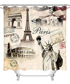 Classic Eiffel Tower Silky Fabric Shower Curtain Wall Art