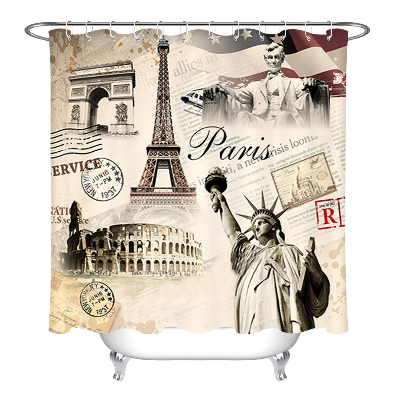 Classic Eiffel Tower Silky Fabric Shower Curtain Wall Art