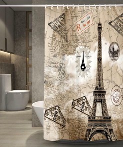 Classic Eiffel Tower World Map Shower Curtain For Intriguing Bathroom Decor