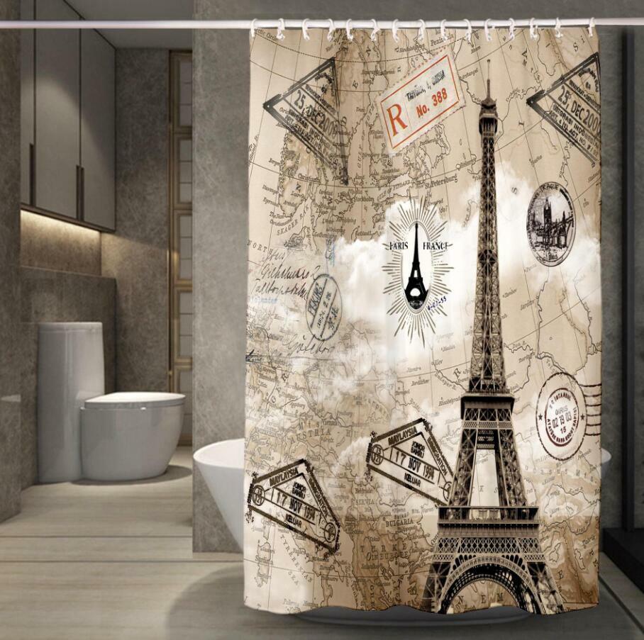 Classic Eiffel Tower World Map Shower Curtain For Intriguing Bathroom Decor